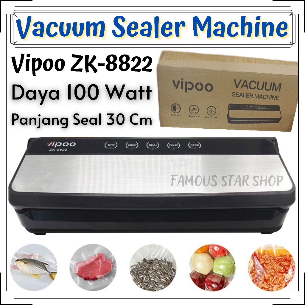 Vipoo ZK-8822 Mesin Vacum Sealer Machine Perekat Makanan Basah Dan Kering | Mesin Vacuum Multifungsi Daya 100W Panjang Seal 30 cm | Vakum Sealer Fresh Makanan Food Packing Machine | FMS