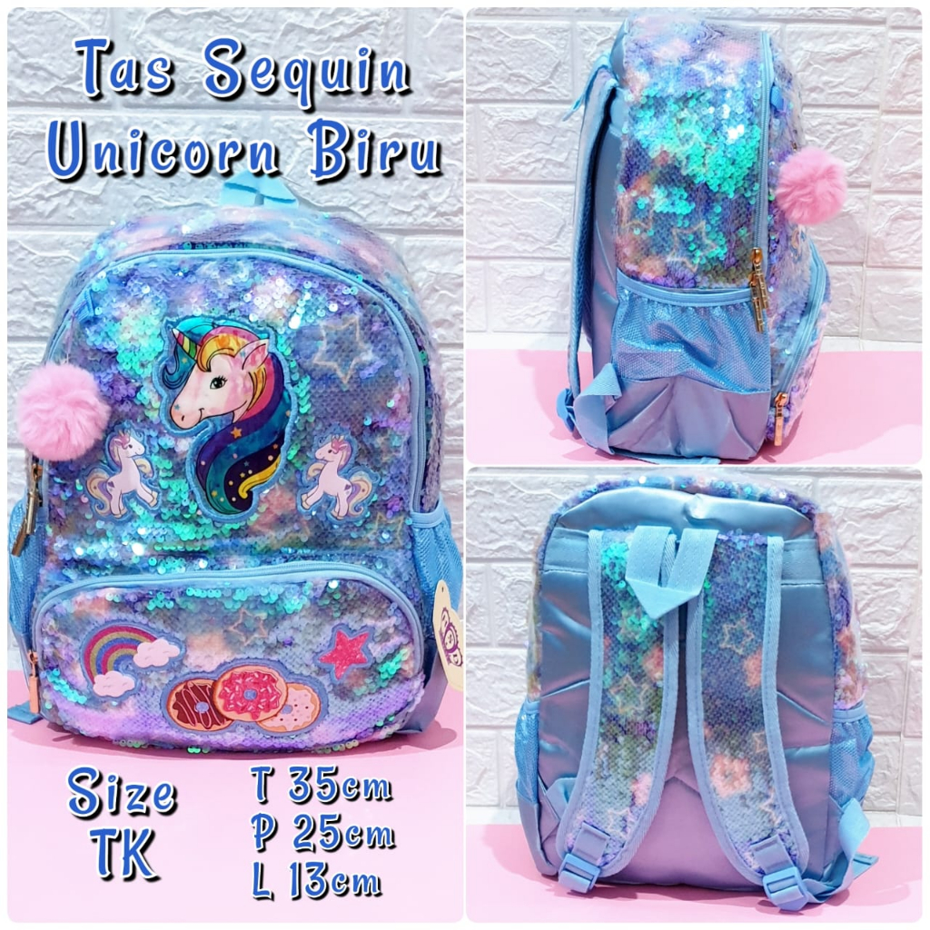 Tas Sekolah Ransel Sequin Unicorn dan LOL cocok untuk Anak SD dan TK Good Quality Bahan Tebal Import