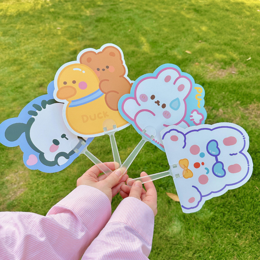 Kipas Tangan Kipas Model Lucu Bahan PP Kipas Mini Genggam Portable Model Kartun Beruang Kelinci Kucing Untuk Anak Dewasa Souvenir Hadiah Unik Mini Hand Fan Souvenir