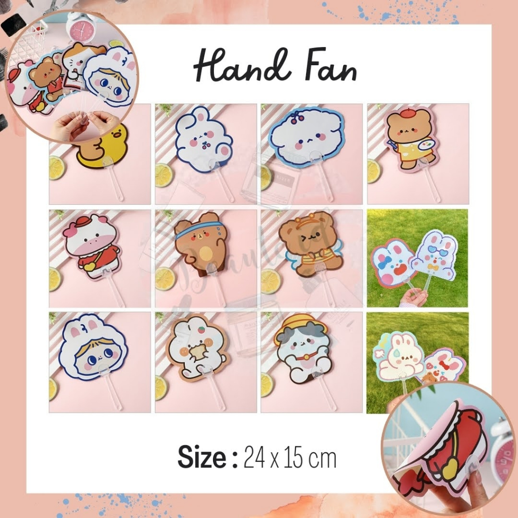 Kipas Tangan Kipas Model Lucu Bahan PP Kipas Mini Genggam Portable Model Kartun Beruang Kelinci Kucing Untuk Anak Dewasa Souvenir Hadiah Unik Mini Hand Fan Souvenir