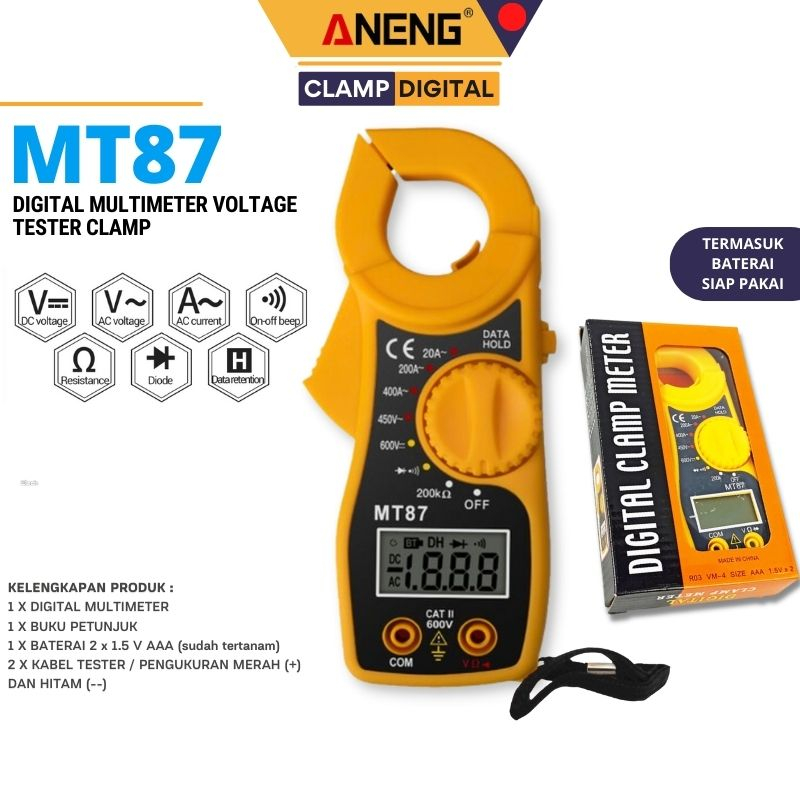Tang Multimeter Digital MT87 Digital Clamp Meter Tang Ampere Alat Tes Arus Volt Kabel Tester Listrik