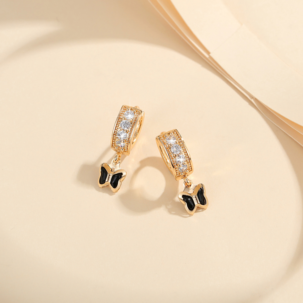 Y179 【COD】 Anting Liontin Kupu-kupu Zirkon Emas Wanita Perhiasan Pesta Pernikahan Hadiah Ulang Tahun