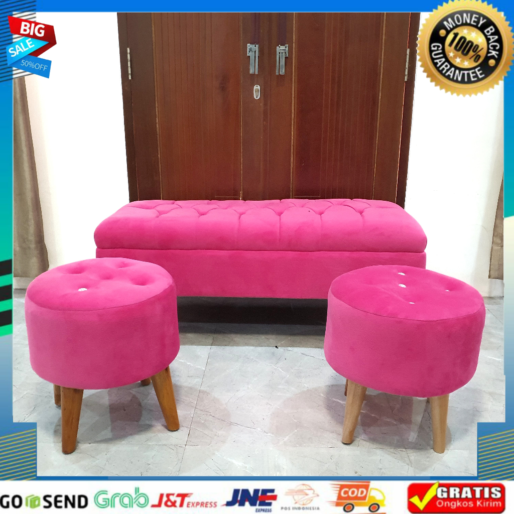 ( 1 SET ) BENCH MINIMALIS - 1 SOFA + 2 STOOL BULAT KANCING BERKUALITAS
