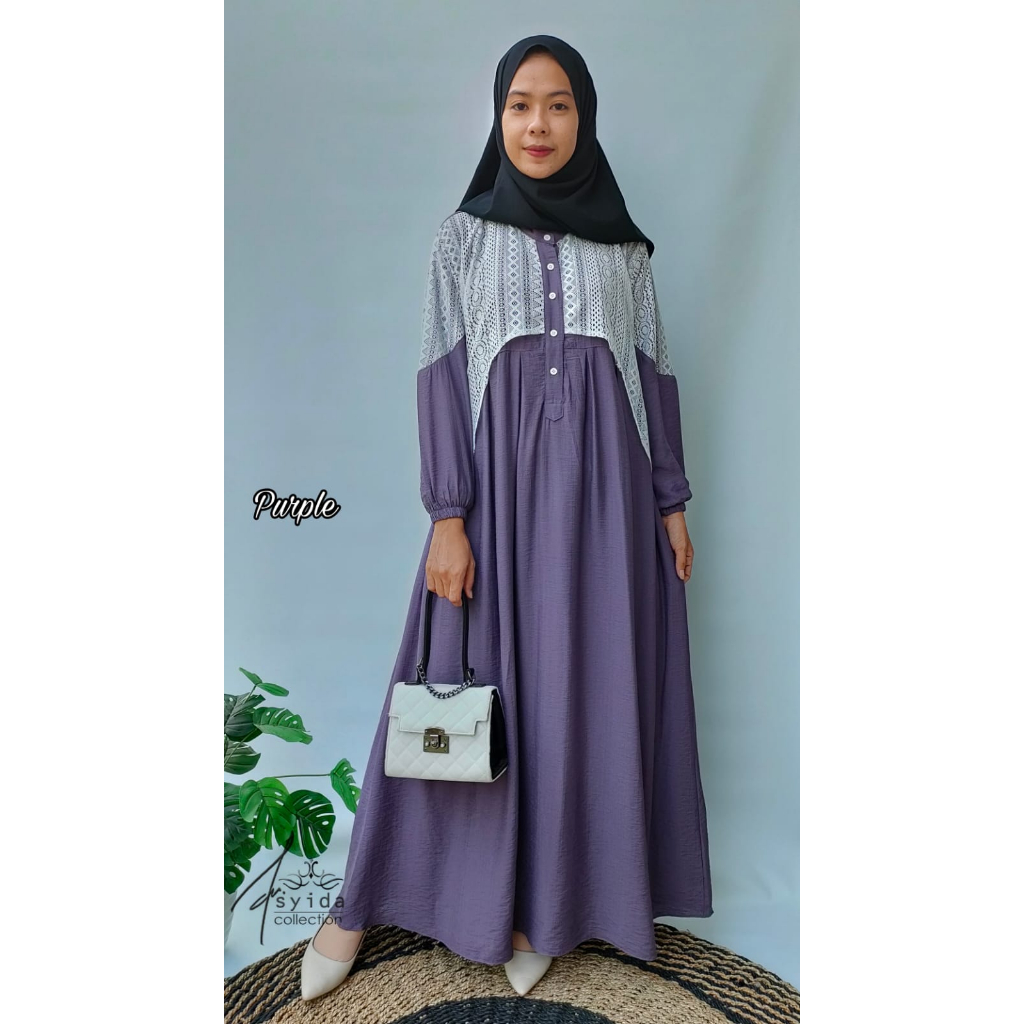 Gamis Dress SHANUM Pollo Linen Polos Mix Brukat Premium Termewah