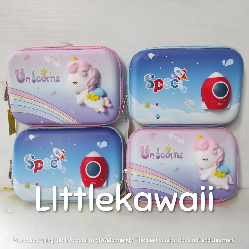 LK/Tempat Kotak Pensil Anak Sekolah Pencil Case Hardcase Timbul Squishy Squizee Unicorn Astronot Import