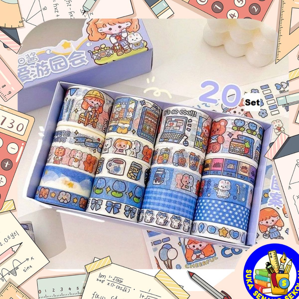 

20 Set Washi Tape Selotip Isolasi Paper Motif Cute AT0129