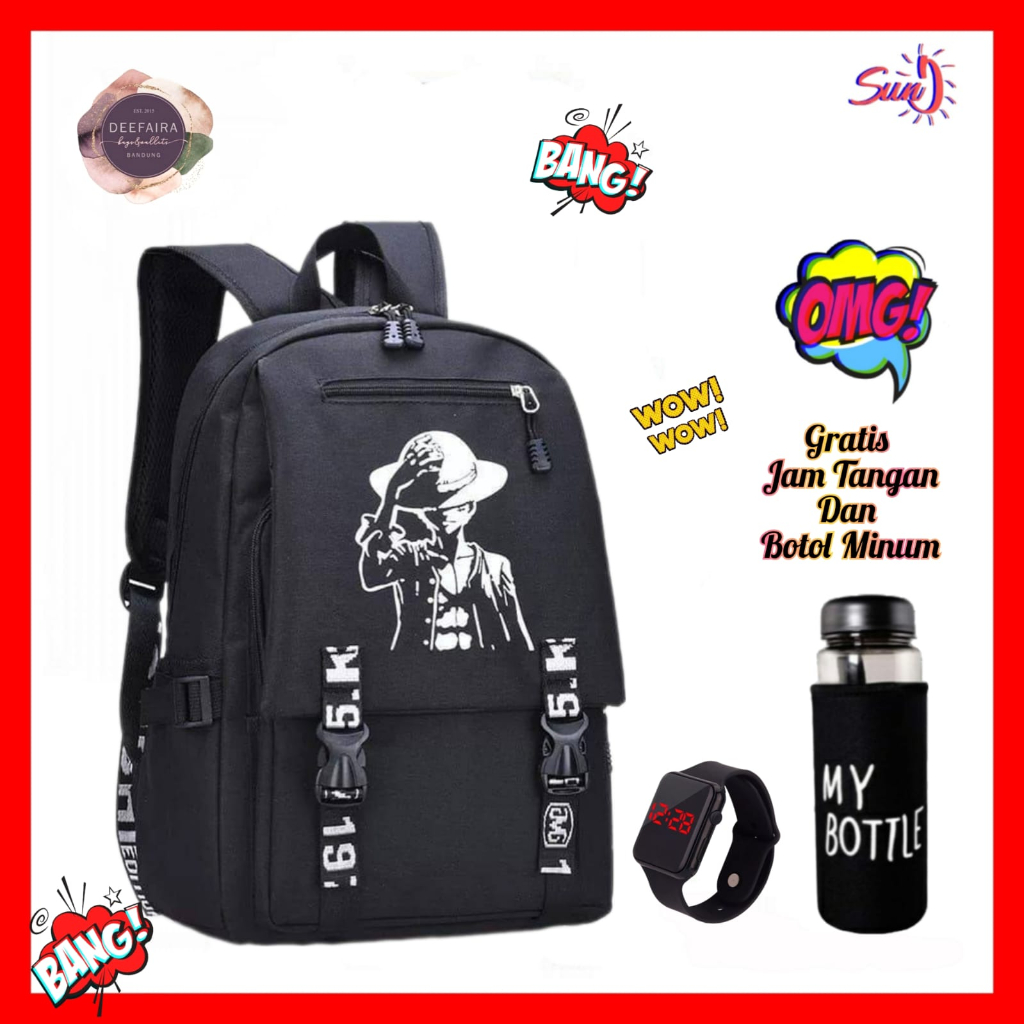 Tas Ransel Anak Laki Laki Terlaris Model On3P1ece V5 Gratis Jam Tangan Led Dan Botol Minum Untuk Sd Smp