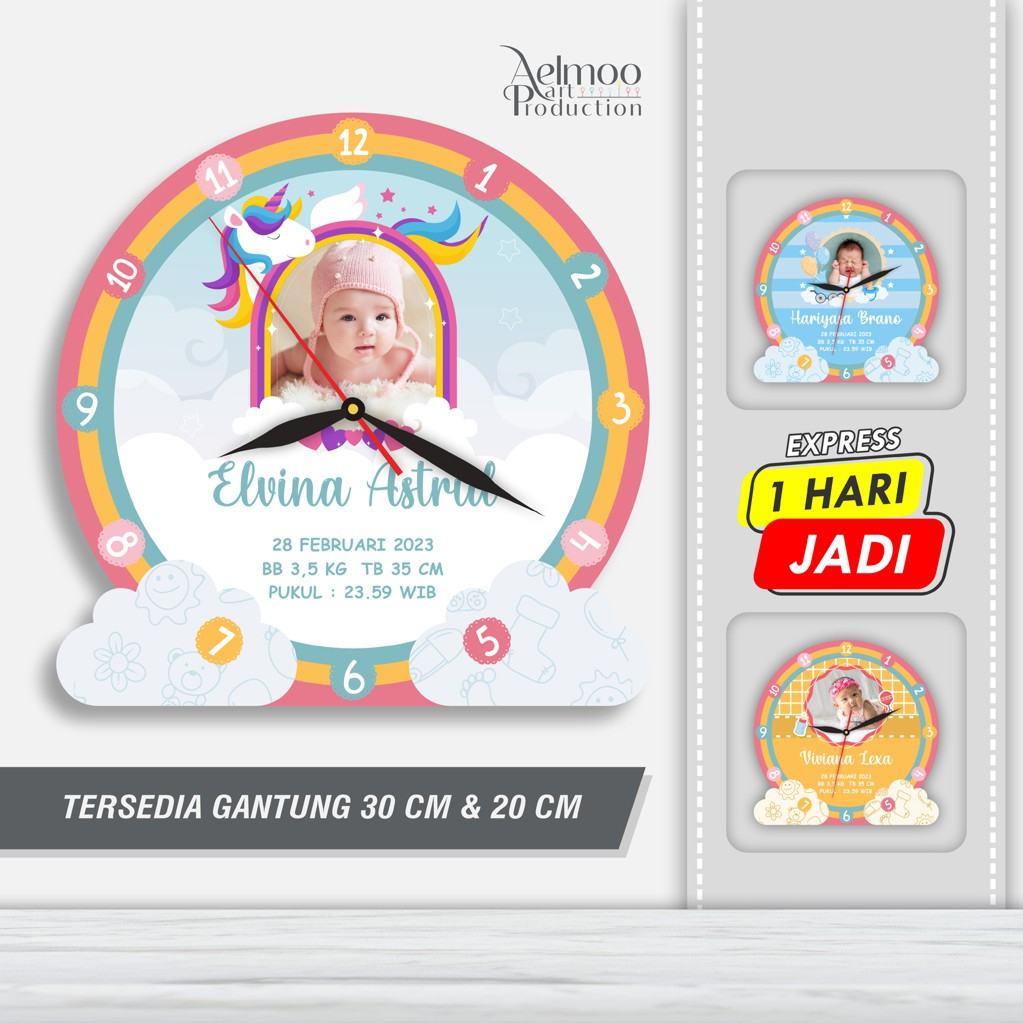 Jam Dinding Custom Foto Baby Shower Lucu Wall Clock Unik Kelahiran bayi Souvenir Baby Born Minimalis