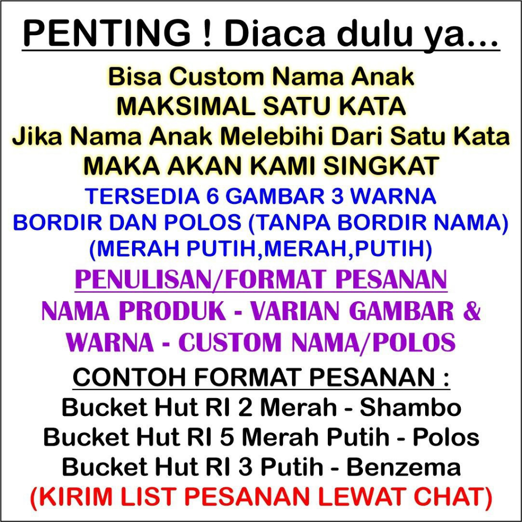 Bucket Kemerdekaan Hut RI Free Bordir Nama