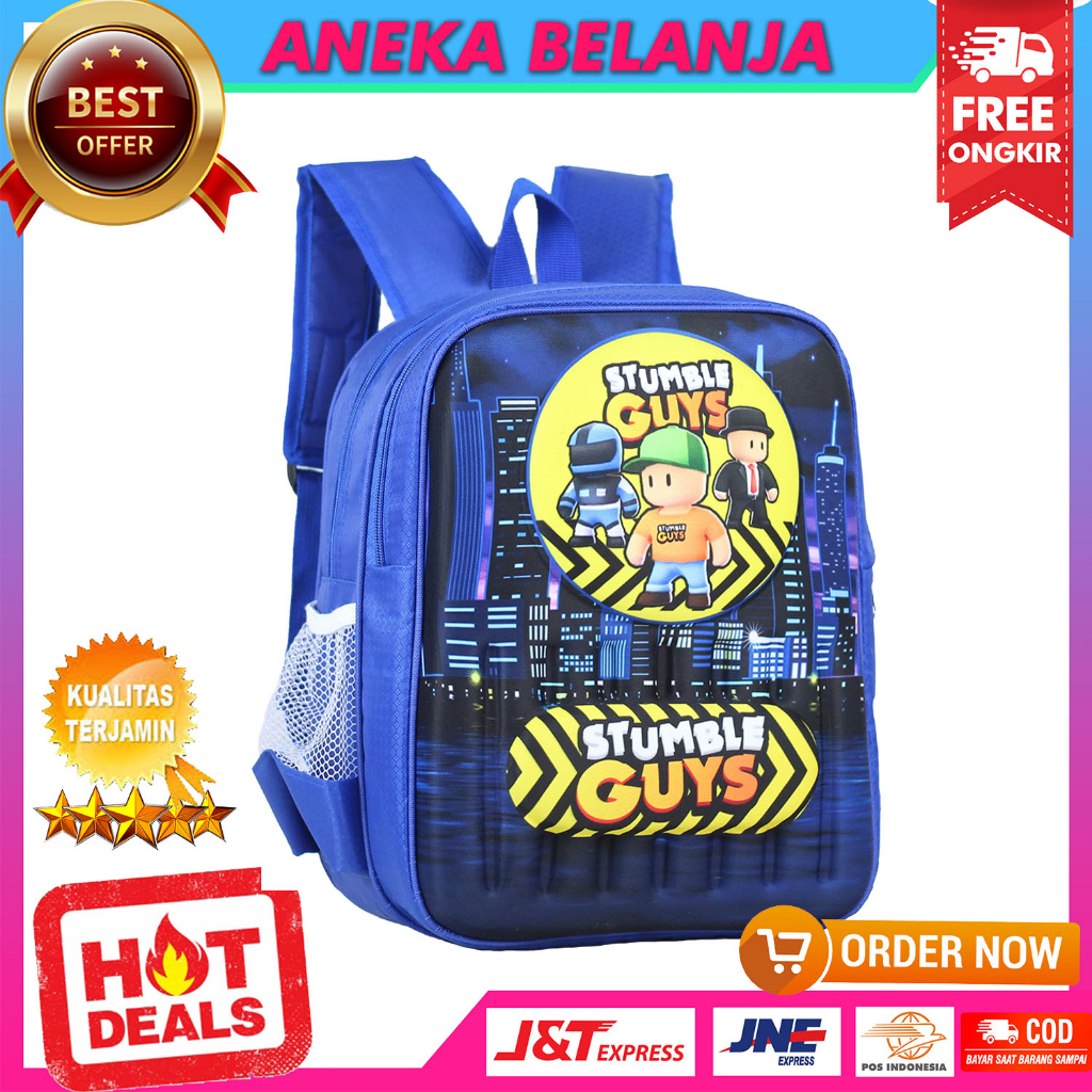 Tas Anak Cowok Sekolah Emboss 3D Motif Stumble Guys Biru Terbaru Ransel Anak Laki Laki Trendy PAUD TK SD Import Bahan Kuat Awet Bacpack Anak Ngaji LES TPQ Fashionable Murah Tas Gendong Anak Hangout Premium Berkualitas Tas Punggung Anak Kekinian Terlaris