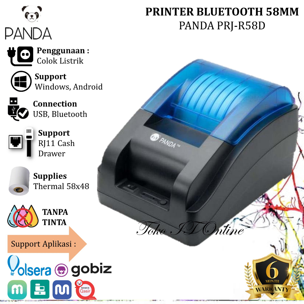 Panda PRJ-R58D Printer Thermal Bluetooth 58mm R58D USB Struk PPOB RJ11 Cetak Struk Kasir