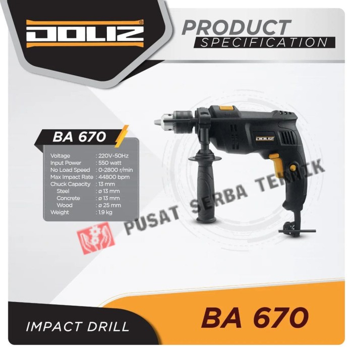 Doliz BA 670 BA670 Mesin Bor Tembok Beton Impact Drill 13mm Doliz