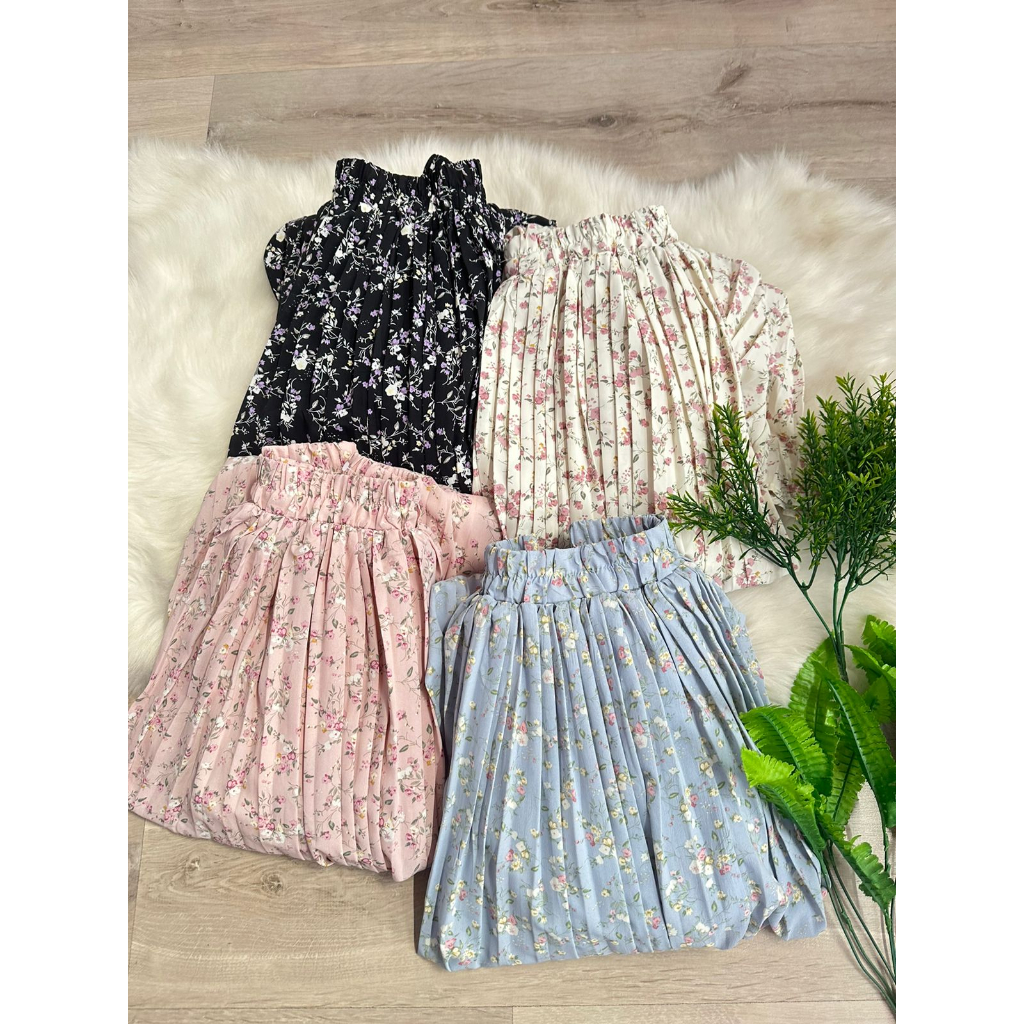 [ALLN Knitwear] Anya Skirt Plisket Motif Bunga Bawahan Wanita