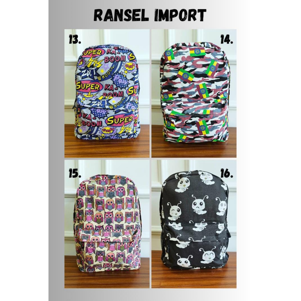 (PINK_IMP)  Ransel Anak SD SMP SMA IMPORT Quality New Tas Fashion Unisex Cowok Cewek . Ready 36 Motif