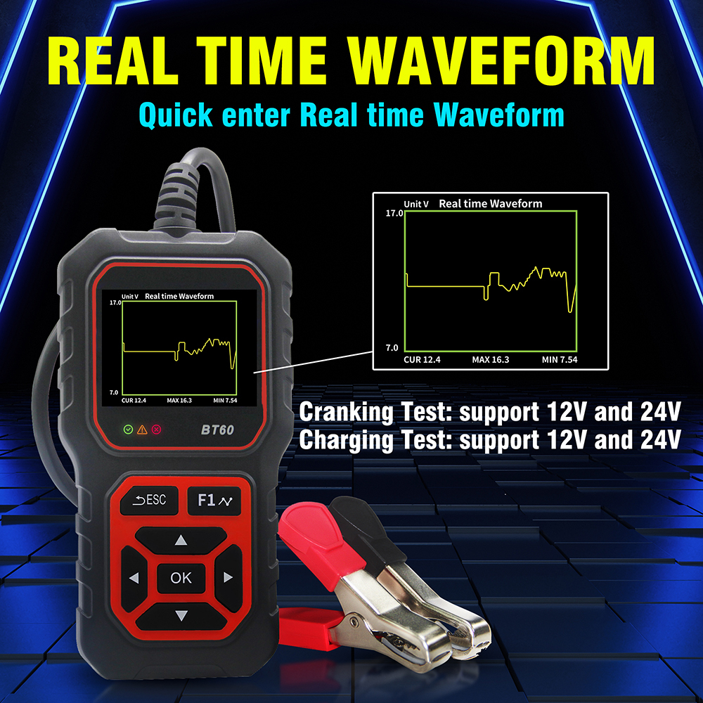 6V 12V 24V Car Battery Tester Digital Battery Analyzer Charging Cranking System Tester with 2.4 inch TFT Color Screen for Car Motorcycle Truck