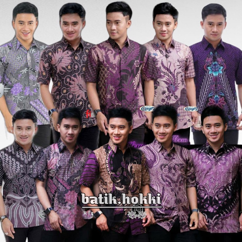 Batik Hokki-Batik Pria Lengan Pendek Ungu Lilac Series Atasan Batik Katun Halus Premium