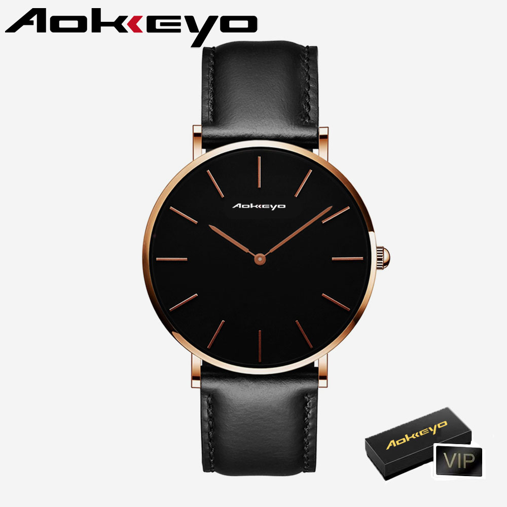 AOKEYO J89 Jam Tangan Pria Kulit Original Anti Air Keren Sangat Tipis Quartz Sports Analog Jam Tanga