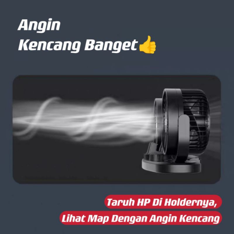 Kipas Angin Mobil 12V-24V Double Headed Fan 2 USB Colokan Dan HP Holder Pegangan HP⭐Panda99⭐