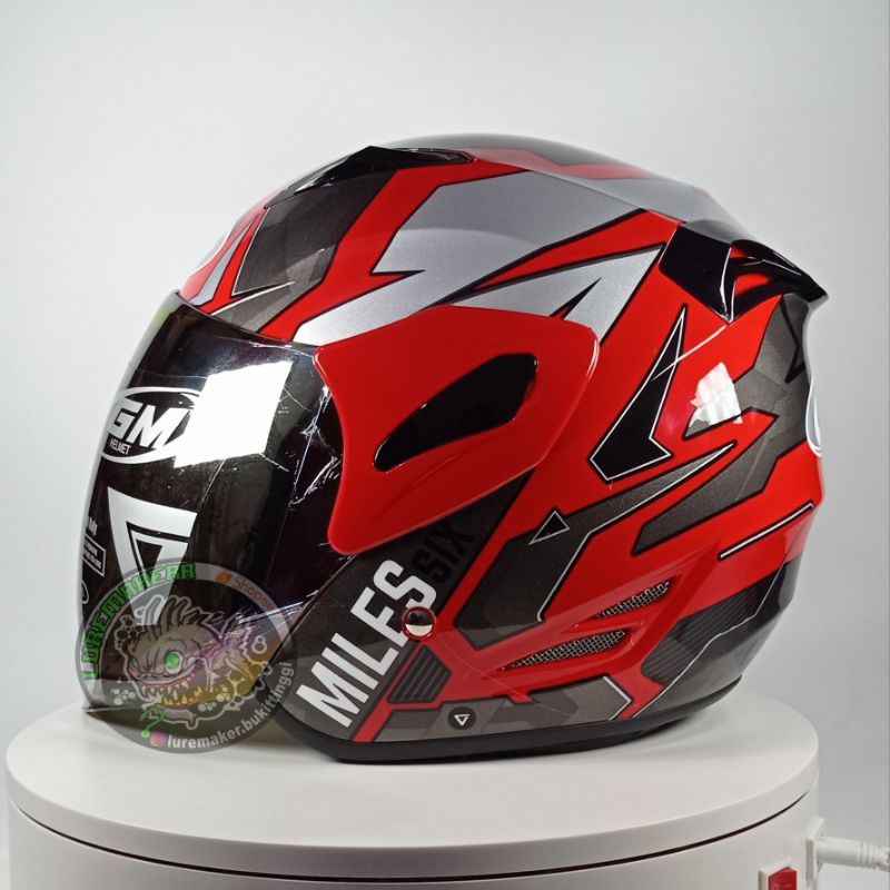 HELM GM FIGHTER SIX MILLES RED SILVER SINGLE VISOR PELANGI