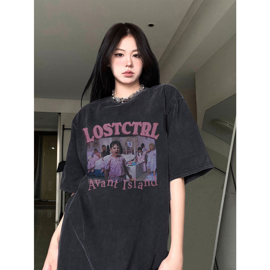RDGF (kapas 100%) sablon kaos oversized washed T-shirt Trendy women's t-shirts t shirt unisex/A0941