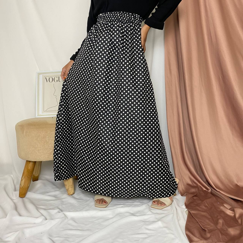 ROK MAYUNG KATUN MOTIF POLKA/ROK PINGGANG KERUT POLKADOT