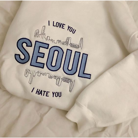 Sweater crewneck SEOUl i love you bordir premium korean