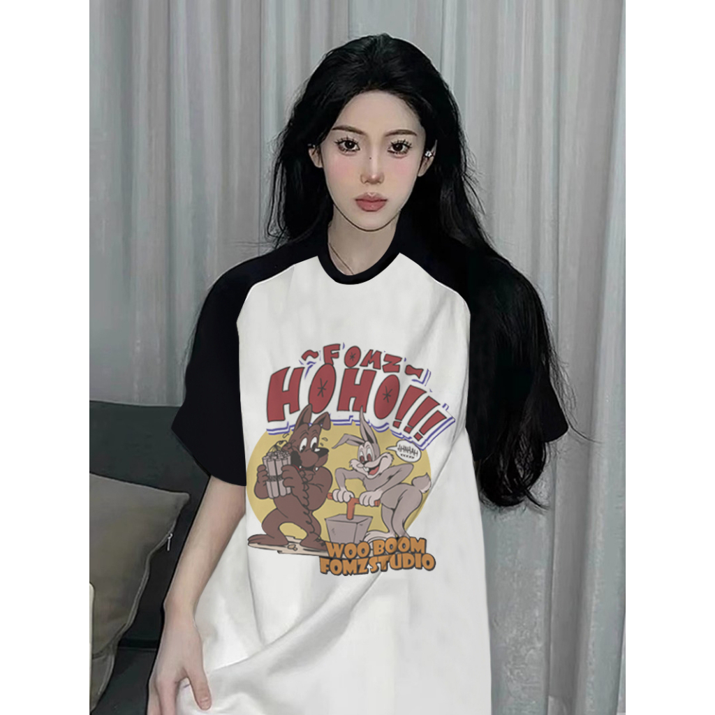 EUNII T-shirt Lengan Pendek Cartoon Rabbit Korean Style/Kaos Atasan Wanita/Baju Kaus Oversize Wanita/Kaos Wanita