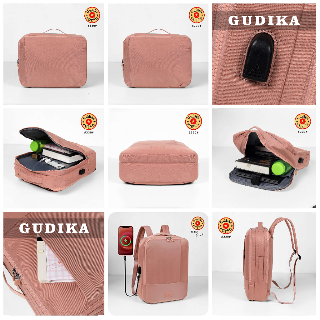 Tas GUDIKA Sefora 5330 ( 2 Fungsi ) Tas Laptop Backpack Ransel Nylon Waterproof 14 15 16 inch with USB Port - Tas Laptop Macbook Selempang Hand Strap - Ransel Kasual Bahan Nilon Anti Air Untuk Outdoor/Travel/Hiking/Sekolah/Hadiah