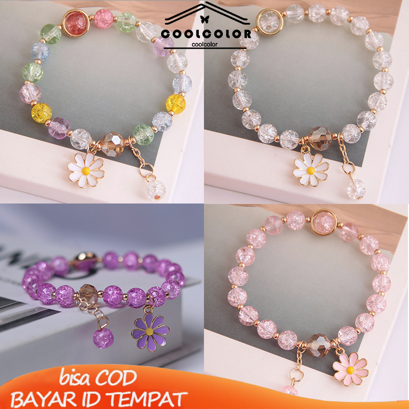 Murah❤️Gelang Manik Kristal Daisy Gelang Liontin Pacar Mahasiswa Perhiasan Gelang Menggemaskan Korea Gaya Fashion Aesthetic Warna-warni Untuk Wanita Perhiasan Aksesoris Hadiah Ulang Tahun Kado