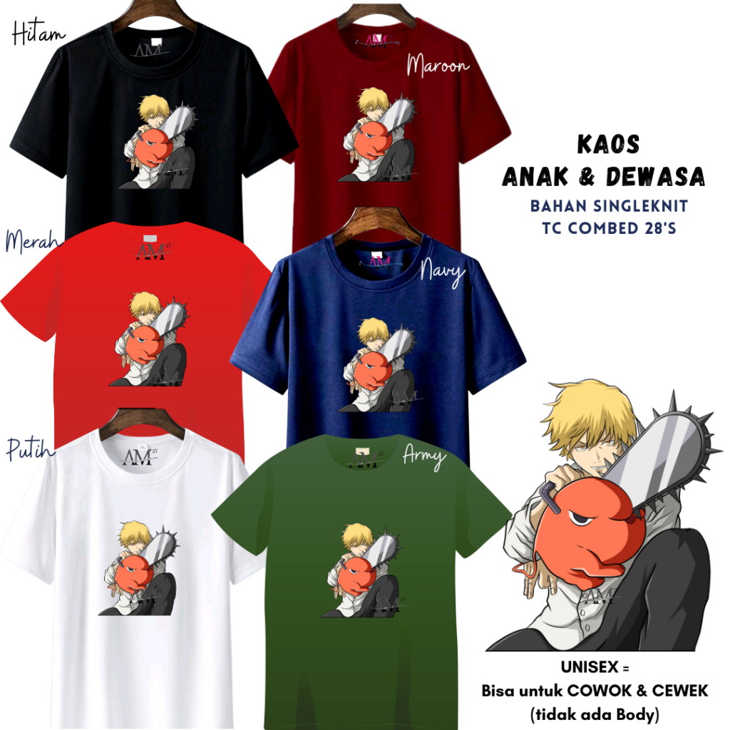 Baju Kaos Anak Cowok 3-12 tahun - Remaja- Dewasa S- 7XL-XXXL Pria Dewasa JUMBO CHAINSAW MAN