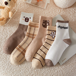 GO!KK1116 Kaos Kaki Wanita Korea Motif Beruang Brown Kaki Panjang Socks Karakter Ankle Korean Model Cute