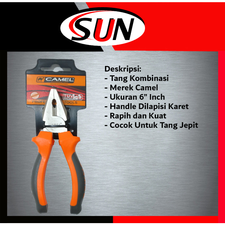 Tang Kombinasi Jepit Potong 6 Inch Orange Gagang Karet Camel Combination Pliers Potong Jepit Multifungsi