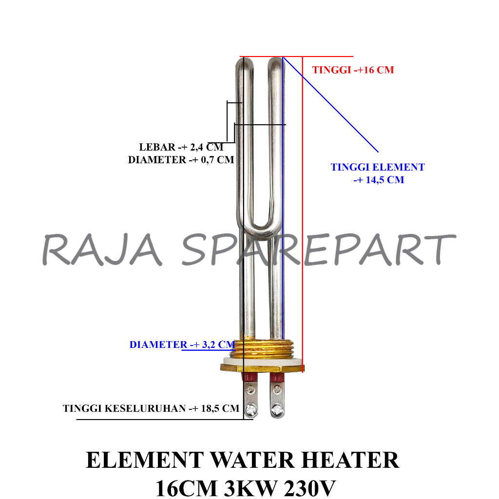 Elemen Water Heater U Panjang 16cm 230V 3000W