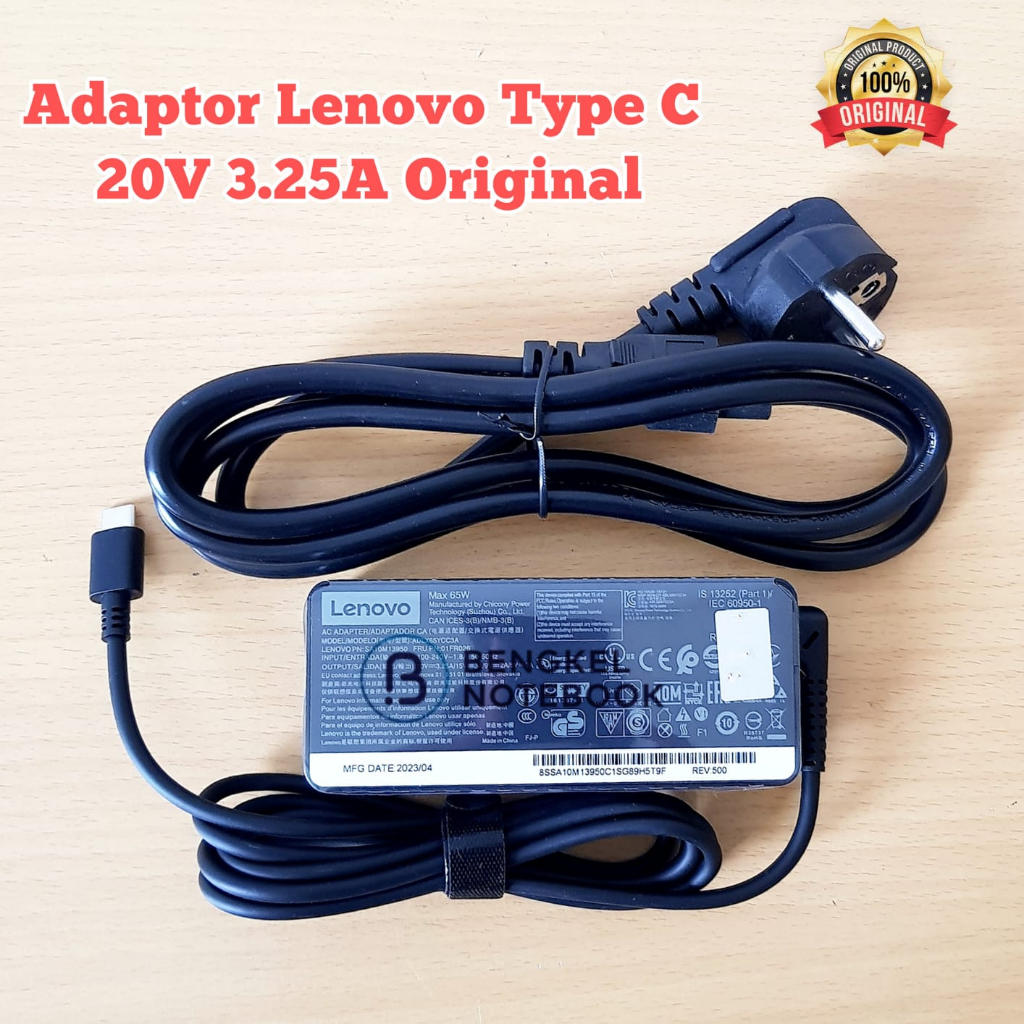 Adaptor Charger Lenovo Type USB C 20V 3.25A Kabel 65W ORI