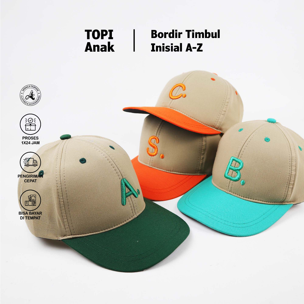 Topi Anak Bordir Inisial A-Z / Topi Anak Huruf Alfabeth Usia 3-12 Tahun Part 3