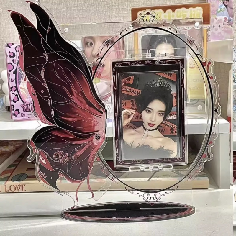 Bingkai Foto Kupu-kupu Ins Acrylic Butterfly Wing Photo Frame yang Dapat Diputar Bingkai Tampilan Desktop 3Inch Idol Photocard Koleksi Casing Pelindung