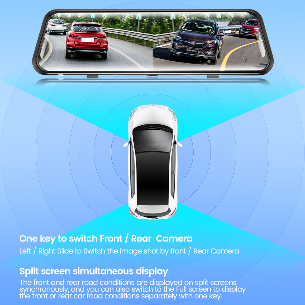 ⚡kamera mundur gratis⚡GEARELEC D10  Dash Cam Car DVR Camera 10 inch Touch Screen Rearview Mirror Full HD 1296P G-Sensor Motion Detection Loop RecordingNight Vision Stream Media