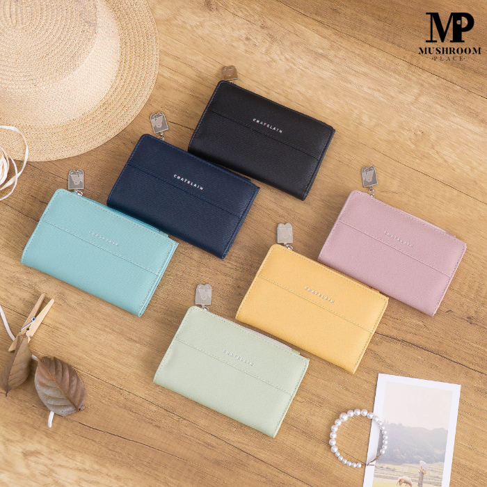 Dompet Wanita Kartu Remaja Lipat CHATELAIN Kancing Magnet Warna Pastel