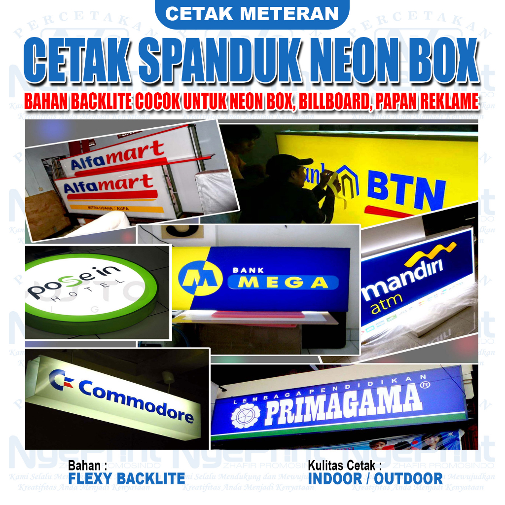 Cetak Spanduk Neon Box / Billboard Outdoor Indoor / Bahan Flexy Backlite Tembus Cahaya Lampu