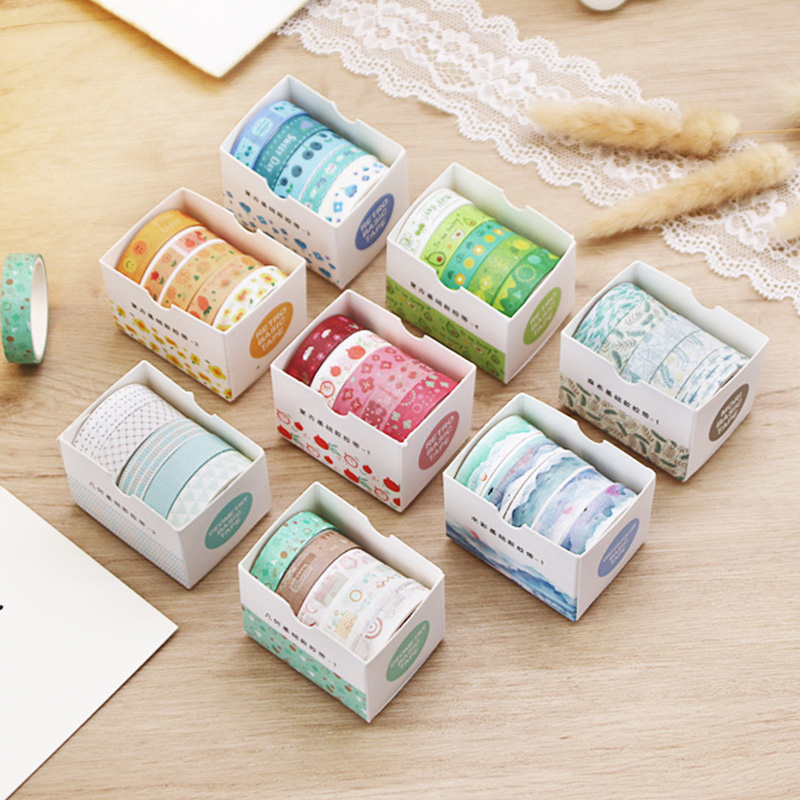 COD✨5Pcs/Set Washi Tape DIY Decorative Stickers Selotip Vintage Aesthetic lucu Kreatif/Solatip Diary Scrapbooking DIY Warna Solid Untuk Alat Tulis-Yimer