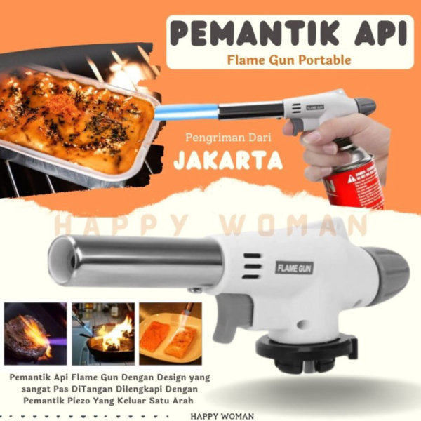 Unik Korek Api Gas Pemantik Api Kompor Alat Bakar Makanan BBQ Flame Gun - Putih Murah
