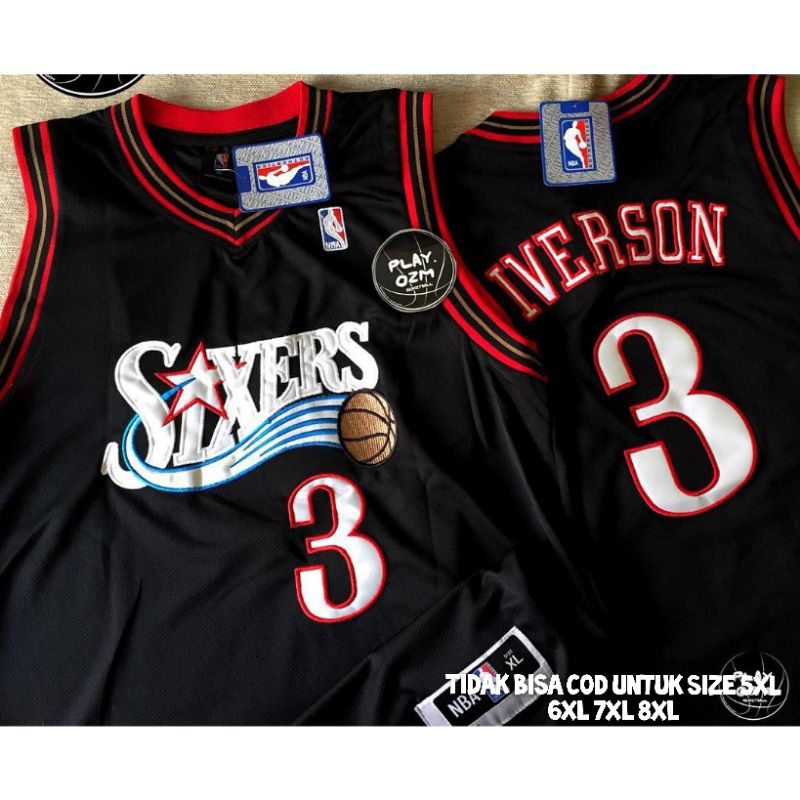 JERSEY BASKET HITAM PHILADELPHIA SIXERS ALLEN IVERSON GRADE ORRI