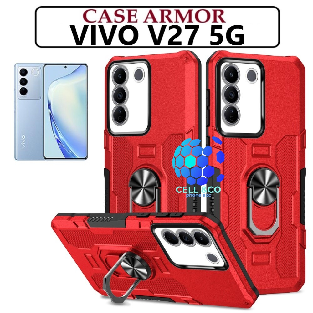 Case Armor VIVO V27 5G Iring Cincin Magnetic Kesing Hp Protect kamera Premium Hard Case Standing Robot Pelindung Kamera VIVO V27 5G