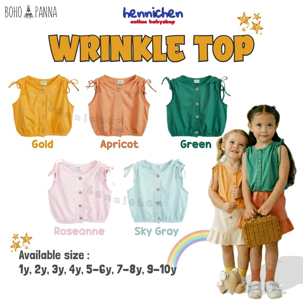 Bohopanna Wrinkle Top 1-10 Tahun Crop Top Serut Pita Baju Fashion Anak Perempuan