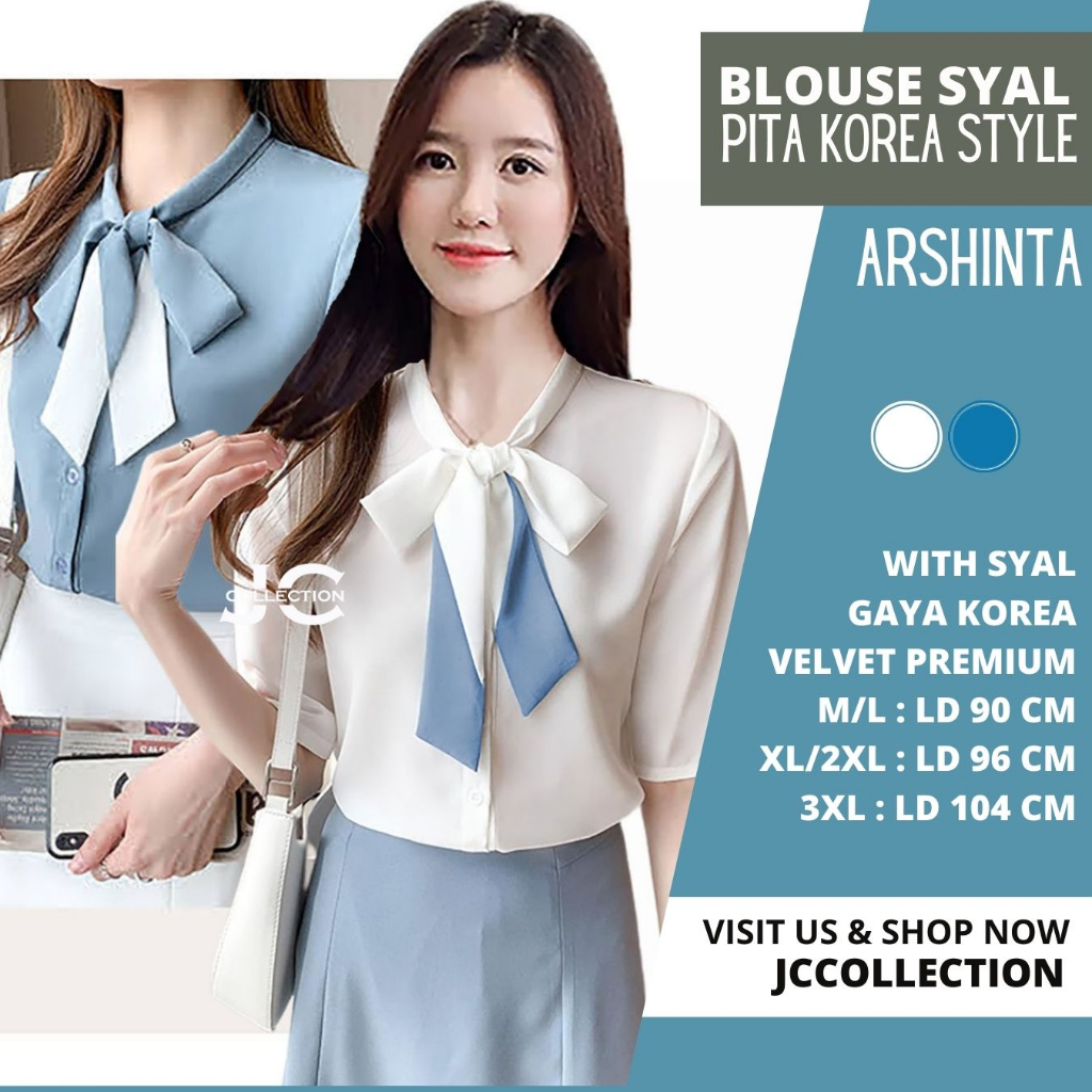 Kemeja  Wanita Korea Style Lengan pendek wanita gaya korea variasi pita Arsinta JCCollections