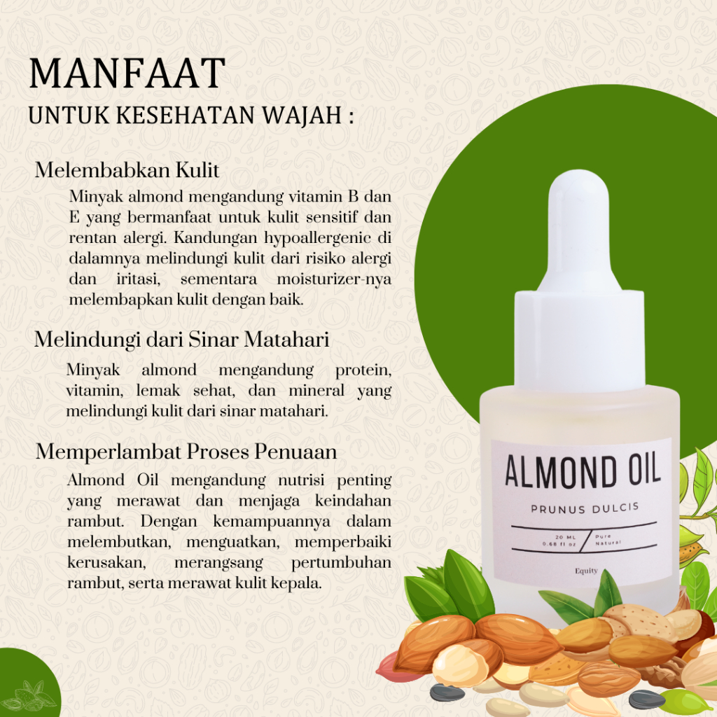 Almond Oil - Minyak Almond 10 dan 20 ml - Serum Perawatan Rambut, Wajah dan Kulit 100% Murni