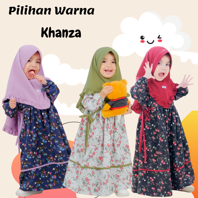 Gamis/Dress Anak Perempuan Set Hijab Syar’i Daily By Khanza Umur 2-12 Tahun Kids Terbaru Model Fashi