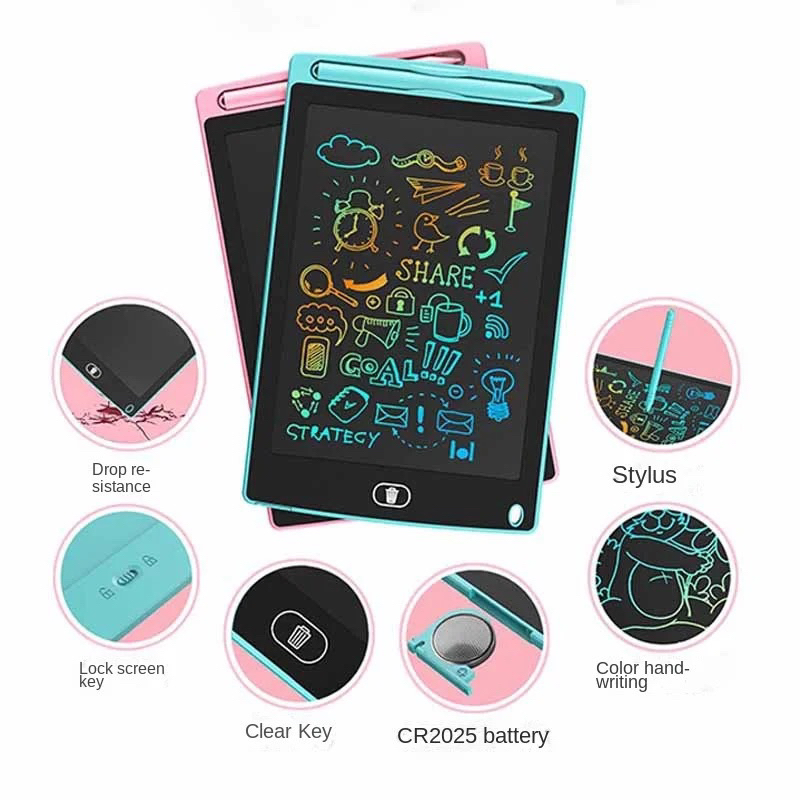 ELITEE COLORFULL 12 INCH LCD WRITTING TABLET PAPAN TULIS ANAK WARNA DRAWING TABLET RAINBOW