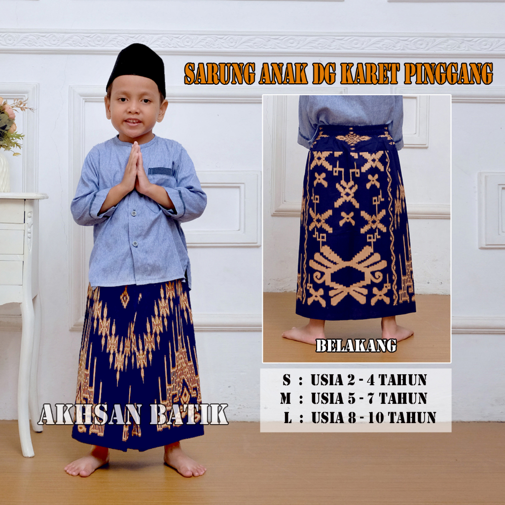 Sarung Anak Untuk Usia 2-10 Sarung Batik anak Motiv Gerigi Model Rok Praktis Dengan Karet Pinggang Bahan Katun Lembut Adem Di Pakai