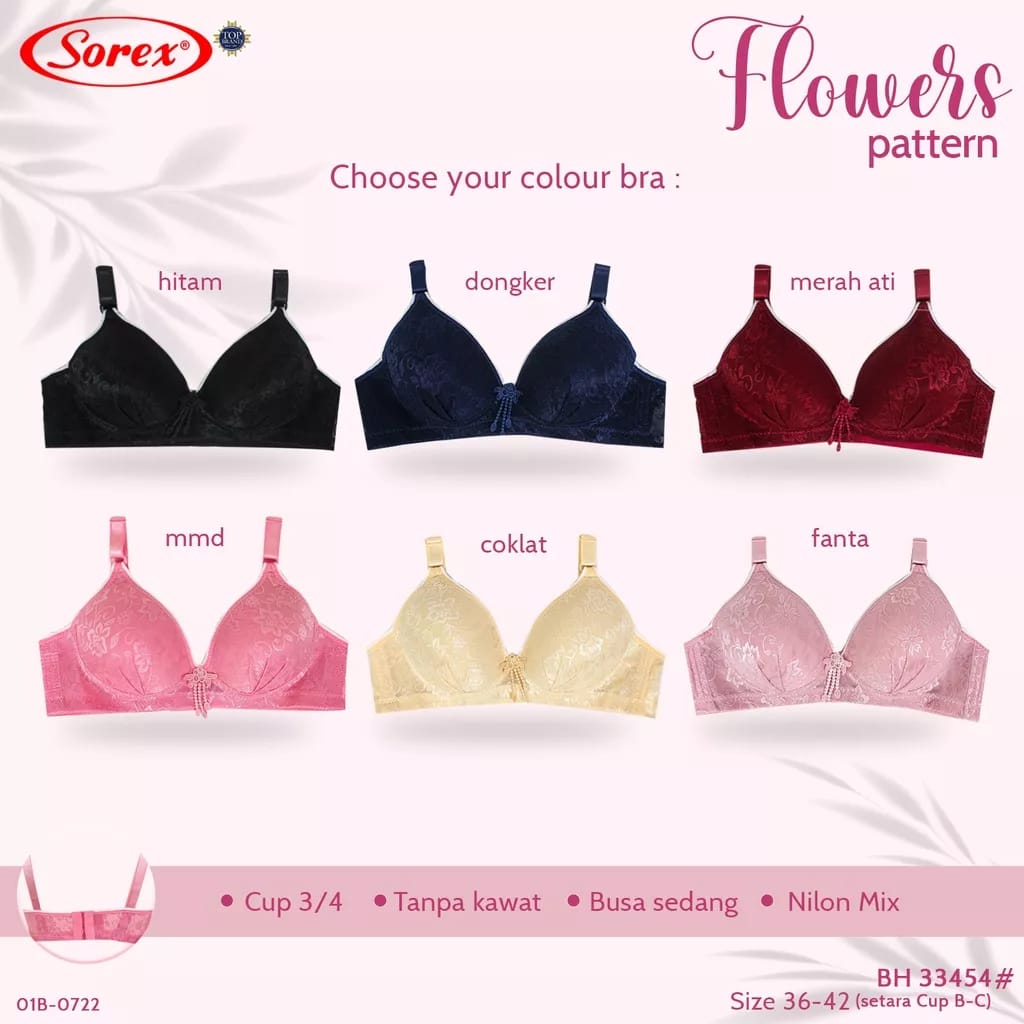 Bh Bra Sorex 33454 (Cup B-C) Tekstur Motif | Busa Sedang Tanpa Kawat |jya